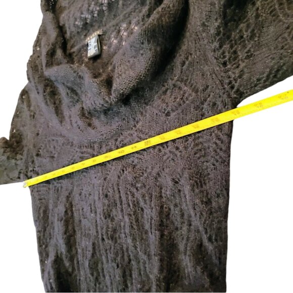THEORY Tunic Sweater, Black Mohair Wool Soft Long Sleeve Eyelets Belted Velvet S - Picture 9 of 11